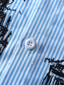 ROMWE MEN Men's Angel Striped Print Short Sleeve Single-Breasted Shirt - Multicolor - View 8
