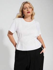 Maija Áo thun ngắn tay đơn giản, trơn dành cho nữ cỡ lớn - trắng - Xem 3