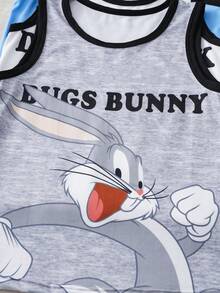 LOONEY TUNES X SHEIN Young Boy Round Neck Color Block Letter & Cartoon Print Casual Versatile Daily Wear Tank Top - Blue and White - View 4