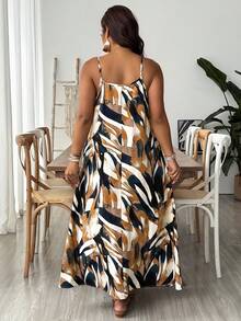 SHEIN VCAY Đầm dự tiệc hoa lá phối màu dành cho nữ cỡ lớn, trang phục mùa hè cho nữ, trang phục đồng quê cho nữ, trang phục dự tiệc, trang phục lễ hội mùa hè cho nữ cỡ lớn, đầm đi biển, đầm maxi, trang phục nghỉ lễ phong cách Boho, đầm mùa hè cho nữ - màu xanh lá - Xem 2