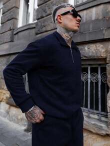 Artur Kramer 2件套男士休闲长袖运动衫和裤子套装 - 藏蓝色 - 查看 3