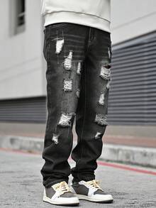 Devon Thys Quần jeans nam dáng suông màu xanh bạc hà, thích hợp mặc ngoài trời, mùa Thu/Đông. - Nhiều màu - Xem 6