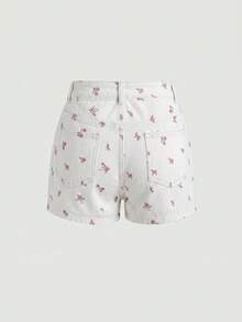 SHEIN MOD 女士夏季休闲度假通勤碎花裹身牛仔裙裤 - 白色 - 查看 2