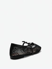 Eladyva Bow-Tie Square Toe Women's Flat, Knitted,Ballet, Low Vamp Ladies' Slip-On, Versatile, Bohemian, Black, White, Beige,Slouchy ,Elegant, Floral - Black - View 7