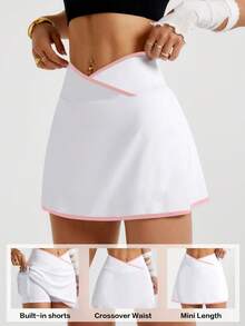 SHEIN Rhythm Era Rok celana olahraga pas badan, kasual, serbaguna, model pinggang silang, warna kontras, dan berdesain pas badan. - MultiWarna - View 3