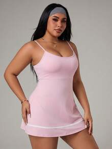 Rhythm Era Rhythm Era Plus-Size Adjustable Strap Color Block Short Jumpsuit Dress, Sports Outfit, Spring/Summer Athletic Dress Gym Women Outfit - Pink - View 5