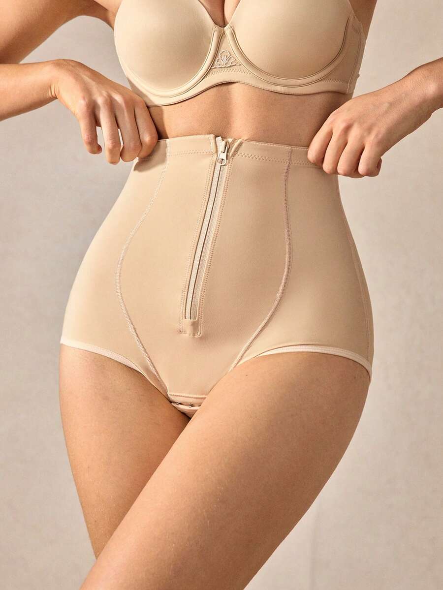 Veilyse 1件女款薄款透氣高腰收腹塑身提臀褲,適合夏季日常穿著 - 米色 - 查看 1