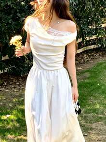 INAWLY Vestido de encaje blanco, elegante estilo francés, estilizador, vestido de verano de alta gama para mujeres - Blanco - Ver 3