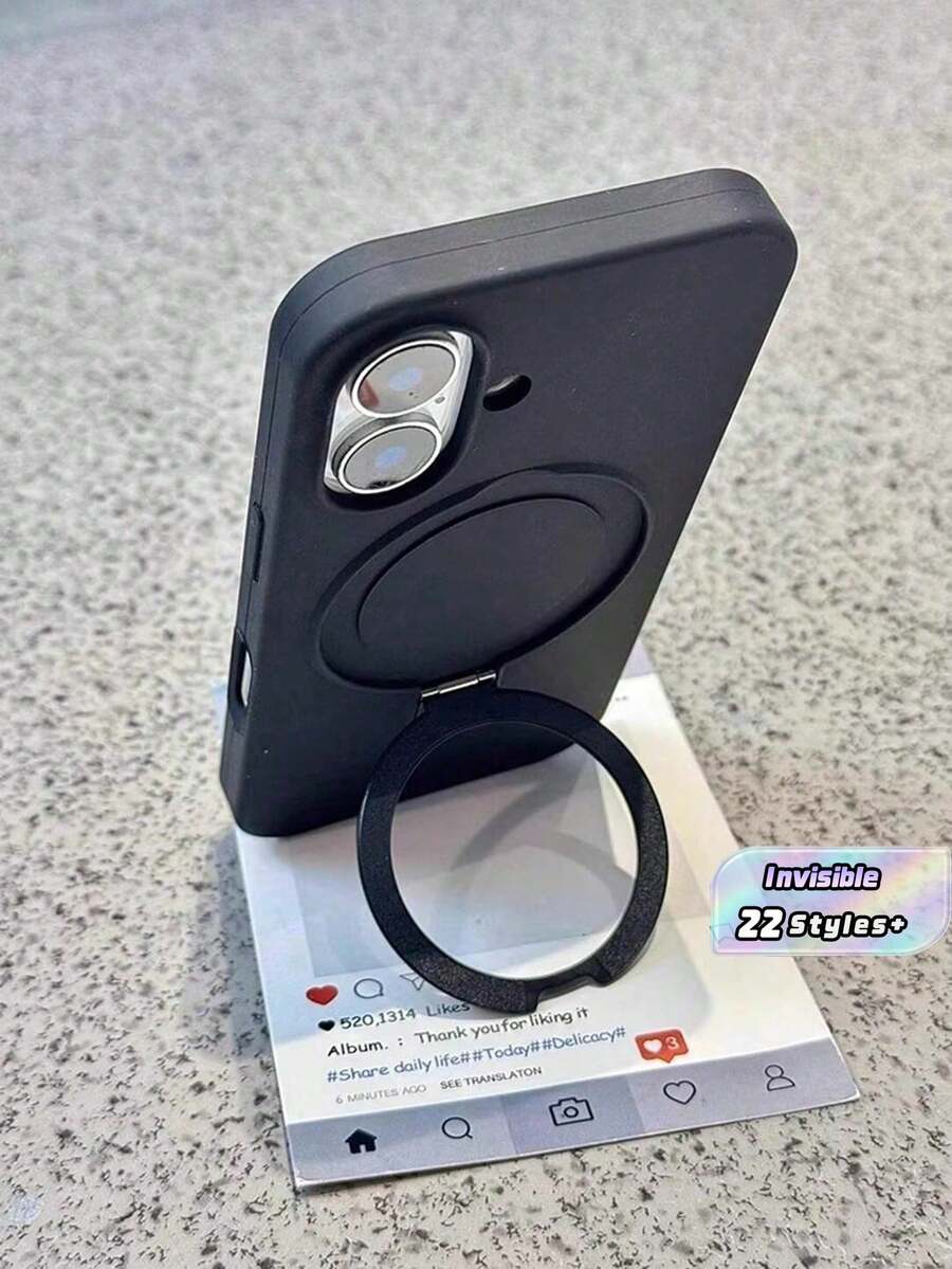 1 chiếc ốp lưng silicon lỏng cao cấp mờ có vòng giữ điện thoại vô hình cho iPhone 17 Pro Max 16 15 14 13 12 11 Pro Plus Max, hỗ trợ sạc không dây. - màu đen - Xem 1