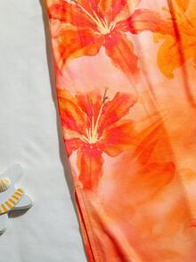 SHEIN Đầm hai dây in hoa, ôm dáng, thoải mái, thích hợp cho bé gái đi nghỉ mát mùa hè ở bãi biển, chất liệu mềm mại và dễ chịu, phong cách bohemian, phù hợp cho lễ hội âm nhạc. - trái cam - Xem 8