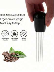 1pc Coffee Stirring Tamper Distributor WDT Tool Espresso Needle Stirrer Stirring Tool With Stand 304 Stainless Steel 12 Needles 0.4mm Coffee Tamper Distribution Tool - Black - View 3