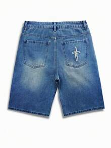 Manfinity Hypemode Pantalones cortos de mezclilla con parches para hombre - Azul lavado medio - Ver 2