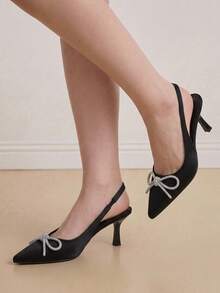 Eladyva Plus Size Women High Heel Pumps With Bow Decor Closed Toe Stilettos, Elegant, Mule, Party - Black - View 7