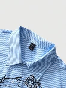 ROMWE MEN Men's Angel Striped Print Short Sleeve Single-Breasted Shirt - Multicolor - View 6