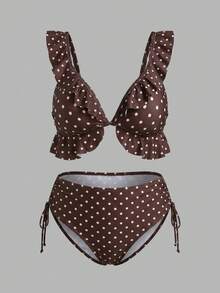 Sweetra CURVE Plus Size Polka Dot Print Swimsuit Set Vacation Beach - Multicolor - View 1