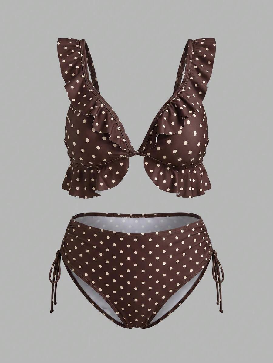 Sweetra CURVE Plus Size Polka Dot Print Swimsuit Set Vacation Beach - Multicolor - View 1