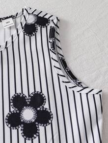 Tween Girl Floral Striped Ruffle Hem Camisole And Palazzo Pants 2 Pieces Set - Multicolor - View 5