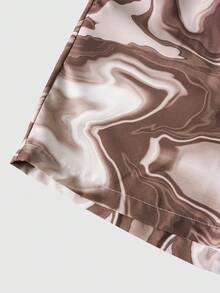 ROMWE MEN Street Life Pantalones cortos de playa con cordón en la cintura y estampado de mármol para hombres - Marrón - Ver 4