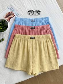 Comfortcana 3件套加大码女式褶皱休闲百搭日常短裤 - 彩色 - 查看 5