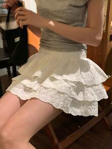 DAZY 女士荷叶边下摆韩版休闲A字裙 - 白色 - 查看 4