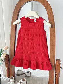 SHEIN Váy đỏ phối họa tiết dễ thương cho bé gái - Đỏ - Xem 7