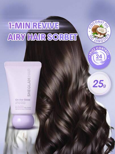 SHEGLAM HAIR On The Glow 1-Minute Airy Hair Sorbet-25g,Moisture Leave-In Hair Conditioner, Leave-In Cream Heat Styling Protection, Rinse-Free & Mess-Free, Lightweight & Non-Greasy, Weightless Sorbet Texture, Dual Power Formula, Protection & Repair For Lightly Damaged, Frizz-Prone Hair Birthday Gift Holiday Pink Vibe Makeup Beach School Festivals Rose Girl Hair Care Y2K Mother's Day Travel Essential Vacation Summer Cruise Essentials Curly Hair Hair Curler Hair Straightener Hair Products Wax Hair Stuff