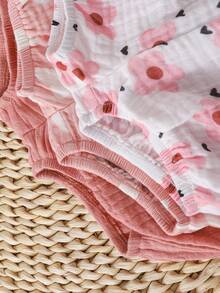 Cozy Pixies Bộ quần short phồng xếp ly, cạp chun, họa tiết trái tim và hoa cho bé sơ sinh, quần đèn lồng cho bé gái, quần lót cho bé, quần short mùa hè cho bé. - Màu Hồng baby - Xem 5