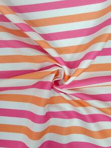 Maweii Plus Size Women Summer Bowknot Decor Pink & White Striped Dress - Hot Pink - View 7