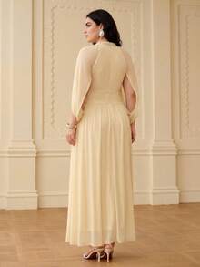 ZEYLAH Ruched Long Cardigan Style Knit Dress, Spring/Summer Formal White Elegant - Apricot - View 6