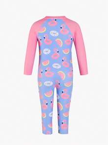 SHEIN Maiô Estampado de Flamingo para Bebê Meninas, Moda Casual Elegante Refinada Feminina Esportiva Alegre e Fofa, Diversão na Água Adequada para Férias, Piscina, Praia, Fotografia, Natal, Ano Novo, Dia dos Namorados, Halloween, Dia da Mentira - Multicolorido - Visão 4