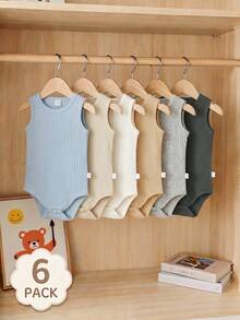 SHEIN Vintaside Kids Bộ đồ liền thân không tay nhiều màu mùa hè cho bé trai, gồm sáu màu, bao gồm đen, trắng, xám, mơ đậm, xanh nhạt, kaki nhạt và các màu cổ điển khác - Nhiều màu - Xem 10