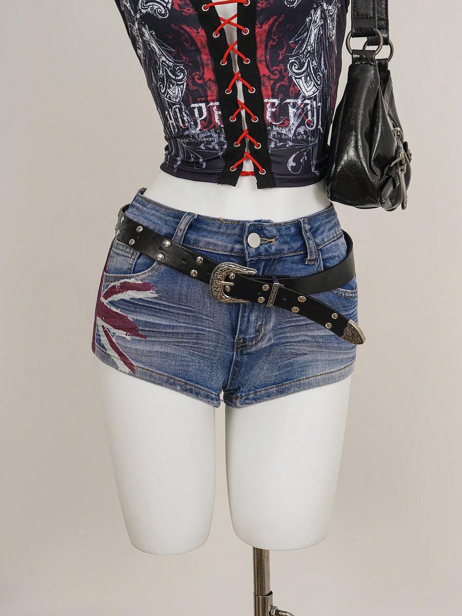 Amplova Women's Casual Everyday Pocketed Button Denim Shorts - Dark Wash - View 1