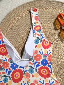 Swim Lushoire Áo tắm liền thân cổ chữ V khoét sâu họa tiết retro mới về, kiểu dáng trưởng thành, mùa xuân/hè. - Nhiều màu - Xem 8