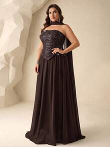 Coutiva Elegant Sequin Embellished Dress, High-End Formal Gown For Banquet And Party - Brown - View 1