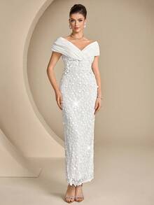 Coutiva Elegantes Abendkleid mit Satin-Einsätzen und Pailletten-Saum, gerader Schnitt, perfekt für Geburtstagsparty, Abschlussfeier, Schulanfang & Musikfestivals - Weiss - Übersicht 1