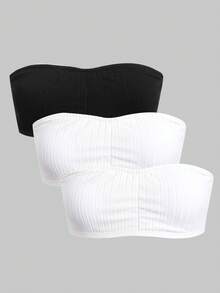 SHEIN Tween女孩簡約舒適親膚內墊抹胸內衣3件組 2黑1白 買1送2兒童款 - 黑與白 - 查看 3