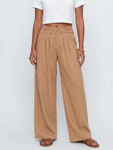 Avantive Calça Plissada Solta Casual Feminina com Bolsos, Versátil para Uso Diário - Laranja Avermelhado - Visão 2
