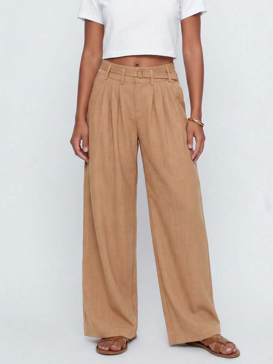 Avantive Calça Plissada Solta Casual Feminina com Bolsos, Versátil para Uso Diário