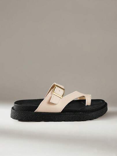 Solecia New Women's Shoes, Set Of Toe Buckle Sandals, Metal Buckle Decoration, Sandals Women, Double Buckle Thick-Soled Outer Wear, Buckle Open Toes, Muffin Thick Soles, Slippers, Fashion Mops, Sandals, Beach Sandals, Suitable For Daily Wear