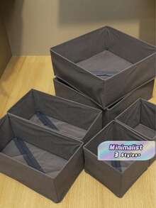 Juego de cajas de almacenamiento de múltiples piezas - Caja de almacenamiento de ropa interior plegable, Juego de cajas de almacenamiento de ropa, Cajas de almacenamiento de cartón con cremallera en la parte inferior, Cajas de almacenamiento de unicolor minimalistas para el control remoto de la sala de estar, lencería y ropa interior del dormitorio, artículos varios del baño, decoración del hogar, decoración del dormitorio, cajas de almacenamiento de estilo minimalista de varios tamaños para diferentes artículos - Gris Oscuro - Ver 1