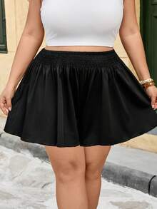 SHEIN CURVE+ Quần short nữ cỡ lớn, màu trơn, dáng rộng, thích hợp mặc mùa hè, năng động. - màu đen - Xem 8