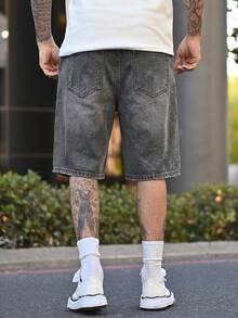 Devon Thys Men's Casual Distressed Straight Leg Denim Shorts, Dark Grey, Street Style For Spring/Summer - Dark Grey - View 2