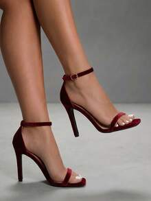 CUCCOO SZL Women's Square Toe Stiletto Heels Sexy Fashion Strap Burgundy High Heel Sandals, Bad Girl Nighttime Street Style Outfit, Sexy Date Party Summer Wear For Christmas Spring Shoes Prom Heels Summer Shoes - Burgundy - View 5