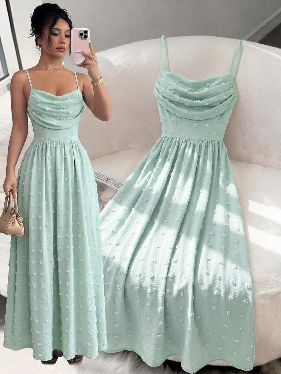 Elenzga Đầm voan mỏng nhẹ, thanh lịch, lãng mạn dành cho nữ, kiểu dáng dây mảnh, thắt eo, thích hợp dự đám cưới, họp mặt chị em. - Màu xanh Bạc hà - Xem 1