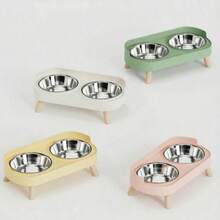 PETSIN Stainless Steel/PVC Pet Bowl Set With Stand, Dual Bowls, Suitable For Small Dogs And Cats, With Splash Guard - Pet Feeder - 150ml - View 8
