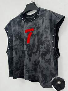 Chillumni Men's Short Red Letter 7 Snowflake Bubble Print Tank Top - Black - View 2