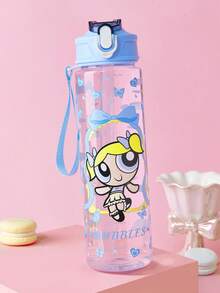 THE POWERPUFF GIRLS X SHEIN 750毫升水瓶，配有硅胶吸管和防漏盖，适合旅行、观光和上学使用，塑料材质。 - 淺藍色 - 查看 1