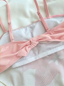Girls Floral Print Bikini 3 PiecesSets, Suitable For Beach, Hawaii, Vacation - Pink - View 6