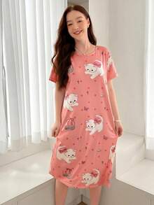 SHEIN 140克牛奶丝数码印花女士睡衣 - 彩色 - 查看 4