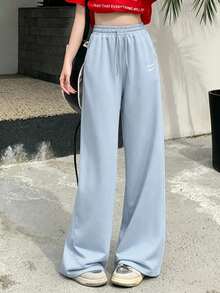 DAZY Pantalones con diseño de cordón y bordado de letras para mujer - Azul - Ver 4
